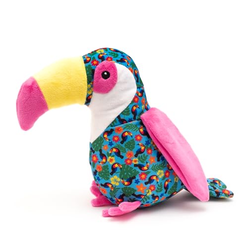The Worthy Dog Toucan Tough Plush Dog Toy – Durable Chomp-Resistant Dog Toy with Multiple Squeakers, Reinforced Mesh Lining & Strong Stitching - Turquoise, Small - color: Toucan - Turquoise, size: Small