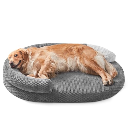 JOEJOY XXL Orthopedic Dog Beds, Extra Large Washable Waterproof Oval Dog Bed with with Removable Cover, Egg-Crate Memory Foam Pet Bed with Bolster Sides & Non-Skid Bottom, Dark Grey, 48''x35'' - color: Dark grey, size: XXL(48"x 35"x 7.5")