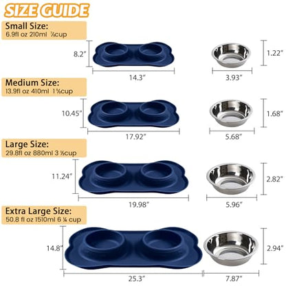 Hubulk Pet Dog Bowls 2 Stainless Steel Dog Bowl with No Spill Non-Skid Silicone Mat + Pet Food Scoop Water and Food Feeder Bowls for Feeding Small Medium Large Dogs Cats Puppies (Small, Navy Blue) - color: Navy Blue, size: Small