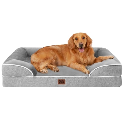 EHEYCIGA Orthopedic Dog Beds Large Sized Dog, Waterproof Memory Foam Pet Bed with Sides, Non-Slip Bottom Large Pet Bed with Washable Removable Cover, Grey - color: Grey, size: 36.0"l X 27.0"w X 6.5"th