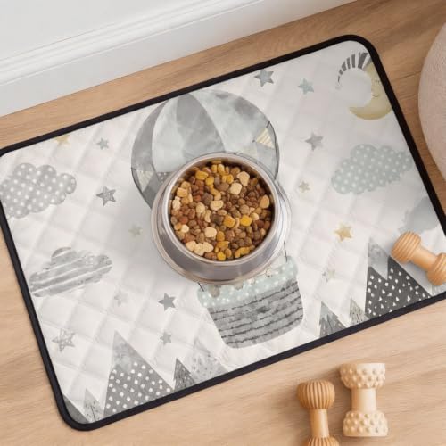 Panda Elephant Hot Air Balloon Washable Pee Pads for Dogs, Charcoal Gray Silver Reusable Puppy Pad Waterproof & Non-Slip, Multi-Use Potty Training Mat for Crates, Indoor, Outdoor 24"x18" - size: 24"x18"