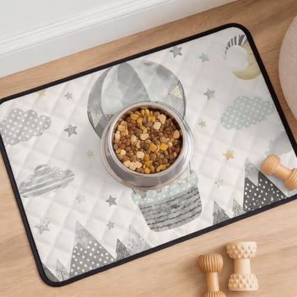 Panda Elephant Hot Air Balloon Washable Pee Pads for Dogs, Charcoal Gray Silver Reusable Puppy Pad Waterproof & Non-Slip, Multi-Use Potty Training Mat for Crates, Indoor, Outdoor 24"x18" - size: 24"x18"