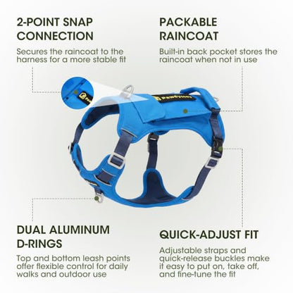 2-in-1 Dog Harness with Built-in Raincoat, Waterproof Packable Dog Rain Jacket, Reflective Adjustable Dog Rain Coat with Leash Portal, Royal Blue Harness/Bright Yellow Raincoat, Large - color: Royal Blue Harness / Bright Yellow Raincoat, size: Large