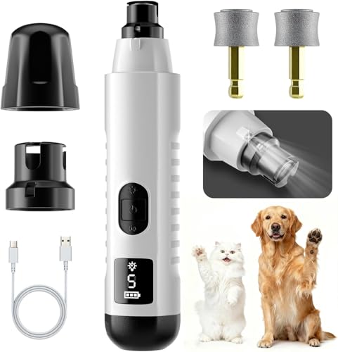2026 New Silent Groom Pro Dog Nail Grinder, 5-Speed Dog Nail Grinder with Led Light, 40 db Quiet Painless Paws Grooming for Small Medium Large Dogs, USB Rechargeable (White) - color: White