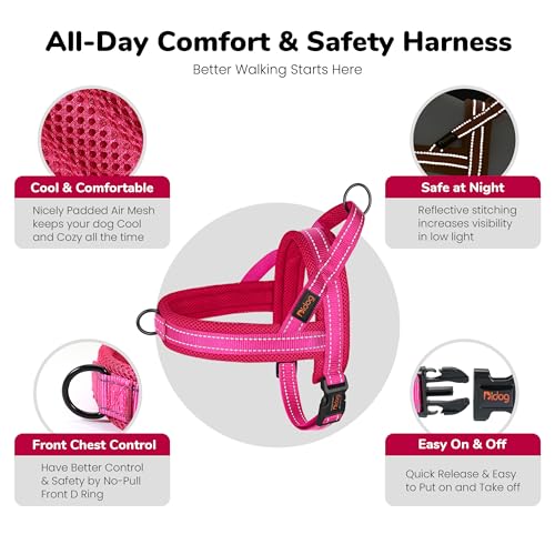 Didog No Pull Dog Harness with Breathable Mesh Padded,Reflective & Quick Fit Light Weight Dog Strap Vest Harness,Easy for Walking Training (M:Chest 21-26", Mesh-Hot Pink) - color: Hot Pink, size: M: Chest 21-26", Fit 28-50 lbs