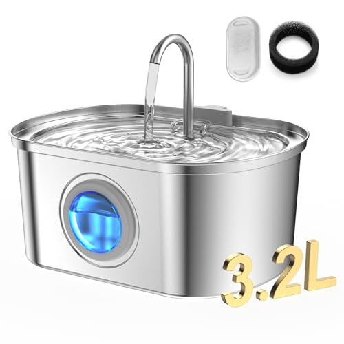 Cat Water Fountain Stainless Steel, 108oz/3.2L | Water Level Window, Quiet Automatic, For Cats and Small Dogs