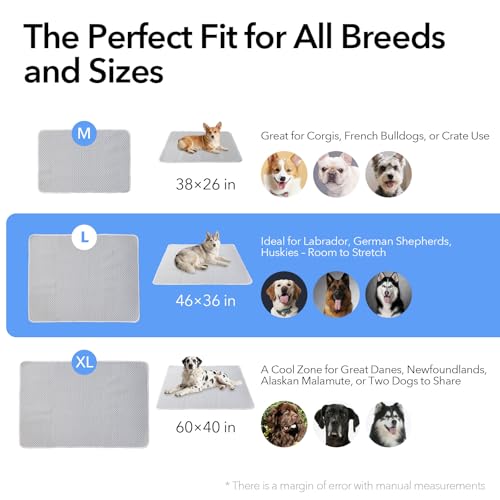 Dog Cooling Mat 46"x36" for Large Dogs, L | Q-Max>0.4 Ice-Silk, Waterproof Non-Slip, Machine Washable, For Labs, German Shepherds, Huskies, Crate Indoor Outdoor Travel - size: Large 46"x36"