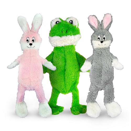 FGA MARKETPLACE Frog-Grey and Pink Rabbit Flat NO Stuffing NO Squeak Plush Dog Toy, Funny Style Will Entertain Your Pet for Hours, Recommended for Small and Medium Dog 21 INCH Long - color: FROG GREY PINK RABBIT