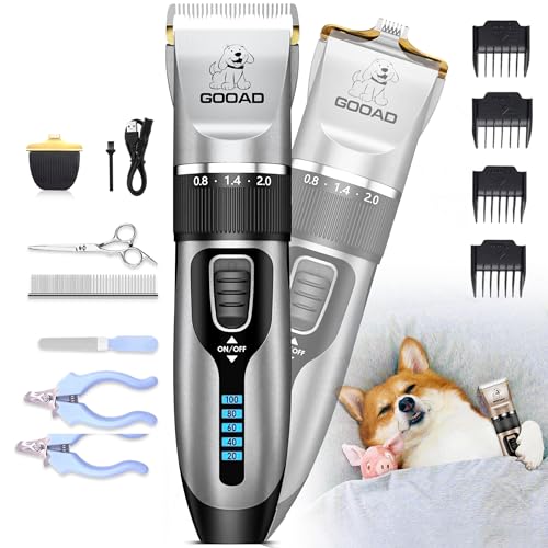 Dog Clippers Grooming Kit and Paw Trimmer,Cordless,Low Noise, Electric Quiet,Rechargeable, Dog Trimmer Grooming, Pet Hair Clippers for Thick Coats,Shaver for Small and Large Dogs Cats(Gray) - color: Gray