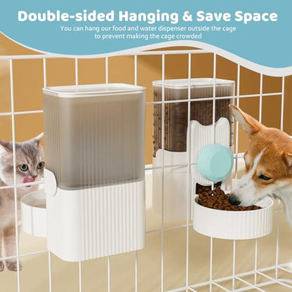 Hanging Cage Automatic Small Pet Food Bowl Water Bottle Dispenser, 1L Auto Gravity Pet Feeder and Waterer Set Kennel Feeding Station Crate Feeder Dish for Rabbit Puppy Cats Ferret (Blue) - color: Blue