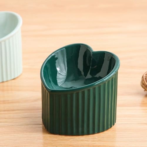 Dark Green Ceramic Raised Cat Bowls, Tilted Elevated Food or Water Bowls, Stress Free, Backflow Prevention, Dishwasher and Microwave Safe, Lead & Cadmium Free - color: Dark Green