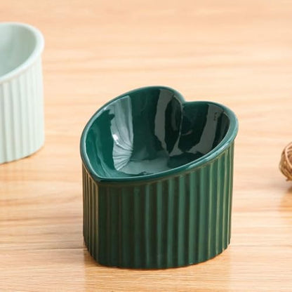 Dark Green Ceramic Raised Cat Bowls, Tilted Elevated Food or Water Bowls, Stress Free, Backflow Prevention, Dishwasher and Microwave Safe, Lead & Cadmium Free - color: Dark Green