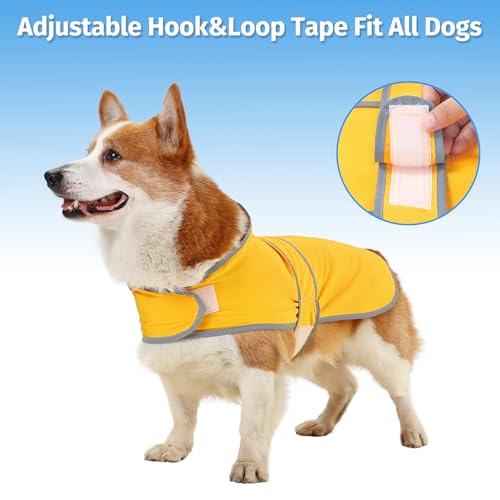 Dog Raincoat, Waterproof Dog Rain Jacket with Hood, Adjustable Rain Coat Poncho with Reflective Strips & Leash Hole for Large Medium Small Dogs Puppies, Lightweight Pet Clothes - color: Yellow, size: Large
