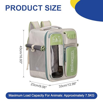 Pet Backpack Carrier, Portable and Ventilated, Oxford Cloth, Dogs Cats and Small Animal Travel Bag 12.99" Up to 16.5 Lbs, (Green), Intended for Hiking/Camping/Traveling - color: Green