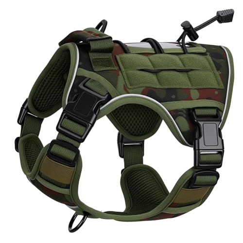 Heavy-Duty Tactical Dog Harness for Large Dogs, No Pull Adjustable Reflective Pet Vest with Molle System, K9 Military-Grade Control for Service Training, Outdoor & 10+ Breeds, Green Camo, Small - color: Green Camo, size: S: Neck: 14-18'', Chest: 20-24''
