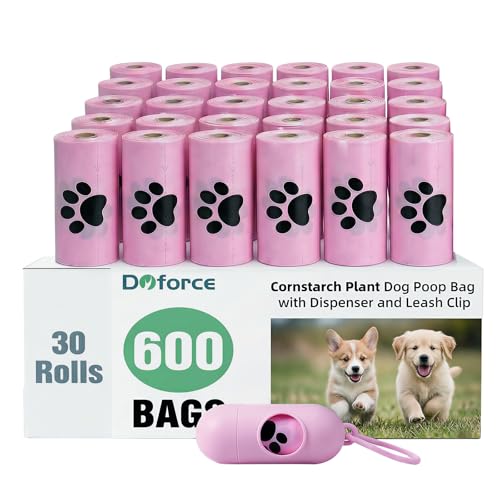 Dyforce 600 Count Dog Poop Bags Rolls with Dispenser, Scented Leak Proof Pet Waste Poop Bags for Dogs 13x9", Extra Thick and Large Doggy Cat Litter Bags for Poops with Holder, Pink - color: Pink