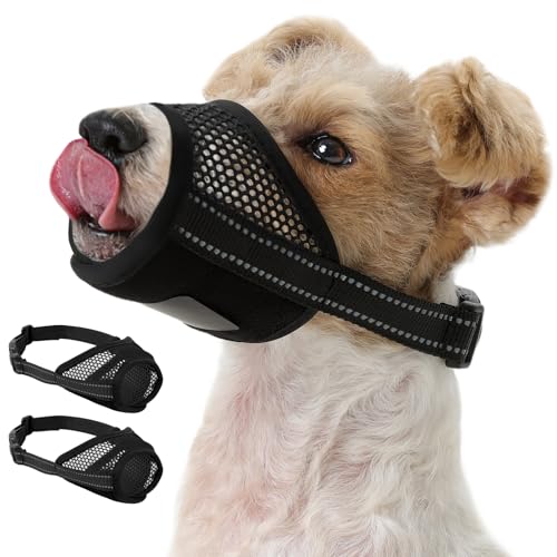 Pezluxe 2-Pack Dog Muzzle, Soft Air Mesh Muzzle Anti Biting Barking Chewing, Secure & Breathable Drinkable Pets Muzzles with Adjustable Strap, for Small Medium Large Dogs (Black-S) - size: S