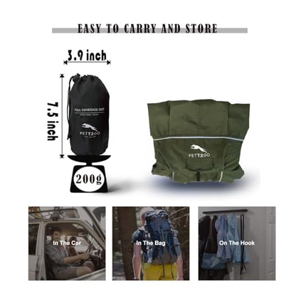 Dog Lightweight Windbreaker, Dog Outdoor 4-Legs Jacket, 0.5 lbs,Durable Water Repellent, Hooded, Easy on/Off with Collar and Harness, Reflective, Packable,Dark Olive (X-Small) - size: X-Small