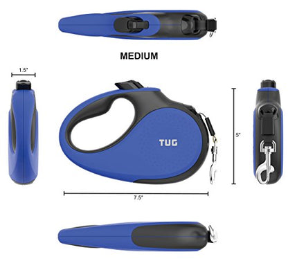 TUG 360° Tangle-Free Retractable Dog Leash with Anti-Slip Handle | 16 ft Strong Nylon Tape | One-Handed Brake, Pause, Lock (Medium, Blue) - color: Blue, size: Medium
