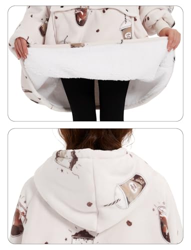 KFUBUO Wearable Blanket Hoodie for Adults Sherpa All Patterns Oversized Sweatshirt Blanket with Pocket - color: Milk Tea, size: Adult