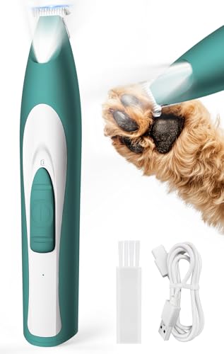 oneisall Low Noise Dog Paw Trimmer with LED Light, Paw Trimmer for Dogs 0.8inch/20mm Widen Blade, 35dB Cordless Electric Pet Paw Grooming Clippers for Paws, Ears, Face, Rump (Green) - color: Green