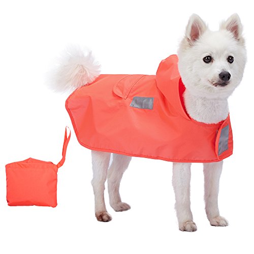 Blueberry Pet 4 Colors 14" Lightweight Packable Hooded Dog Rain Poncho with 3M Reflective Safety Tapes in Bright Orange, Pack of 1 Outdoor Rain Jacket for Dogs - color: Bright Orange, size: 14 Inch