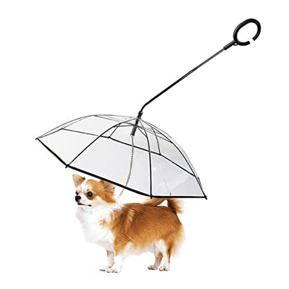 LESYPET Small Dog Umbrella, 29" Width Clear Dogs Umbrella Waterproof Dog Raincoat with Chain Leash for Outdoor Walking Rainy Days - color: Clear (With chain)