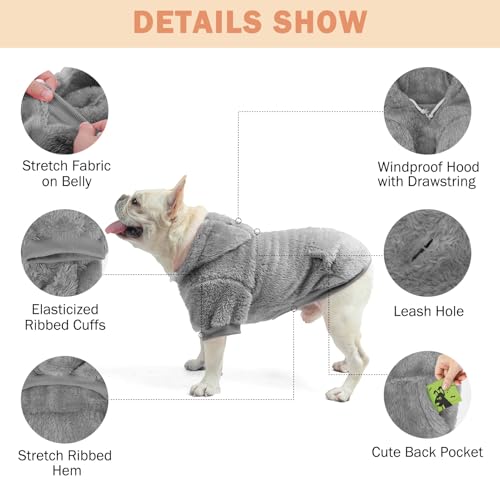 SCENEREAL Fleece Dog Sweaters Hoodie for Small Medium Large Dogs Girls Boys, Plush Fuzzy Dog Clothes Hoodies with Leash Hole, Winter/Fall Puppy Cold Weather Coat, Sherpa Hooded Sweatshirt, Grey M - color: Grey, size: Medium