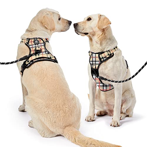 NESTROAD No Pull Dog Harness with Leash, Reflective No Choke Pet Vest Harness,Adjustable Soft Padded Dog Harness with Easy Control Handle for Small Dogs(Checkered Beige,Small) - color: Checkered Beige, size: 【S】neck 11-15" chest 15-21"