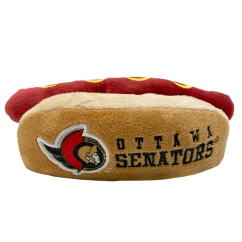 Pets First NHL Ottawa Senators Hot Dog Plush Dog & Cat Squeak Toy - Cutest HOT-DOG SNACK Plush Toy for Dogs & Cats with INNER SQUEAKER & Beautiful Hockey Team Name/Logo - color: Ottawa Senators, style: NHL Hot Dog Toy