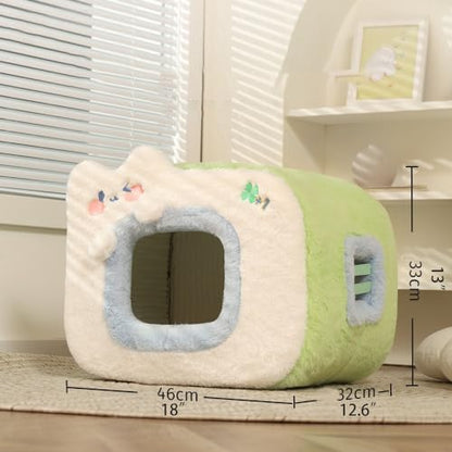 Cute Cat Bed for Indoor,Cute Cat House Tent Covered Dog Bed Tent with Removable Washable Cushioned Pillow, Cat Cave,Dog Bed with Cover Cave, Pet Bed… (F)