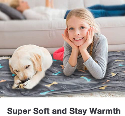 Allisandro Luxurious Dog Blanket, 350 GSM Super Fuzzy Microplush Fleece Pet Blankets for Small Medium Large Dogs and Cats, Grey Bone, 64 x 40 Inches - color: Grey Bone, size: 64" x 40"