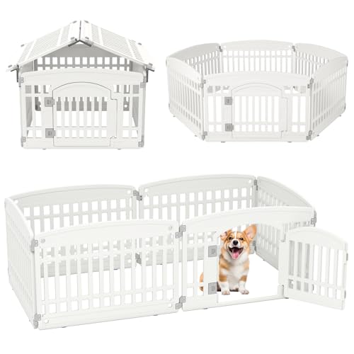 PETSITE 6-Panel Plastic Dog Playpen with Door, 24 Inch Tall Shape-Customizable Pet Playpen Indoor Outdoor, Ideal for Small & Medium Dogs and Puppies, with Lockable Door, Easy to Assemble - size: 24"H x 34"W (6 Panels)