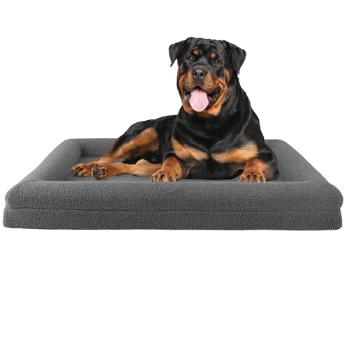 Orthopedic Dog Bed - 45x36 Inch Large Dog Bed with Supportive Bolster, Nonslip Bottom, and Removable Washable Cover - Memory Foam Pet Beds for Large Dogs - Pet Products by PETMAKER (Gray) - color: Gray, size: Large