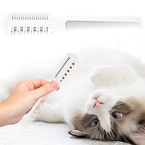 Razor Comb for Dogs Cats with 4 Extra Blades, Manual Double Edge Razor Grooming Tool for Thinning, Cutting,Styling and Grooming