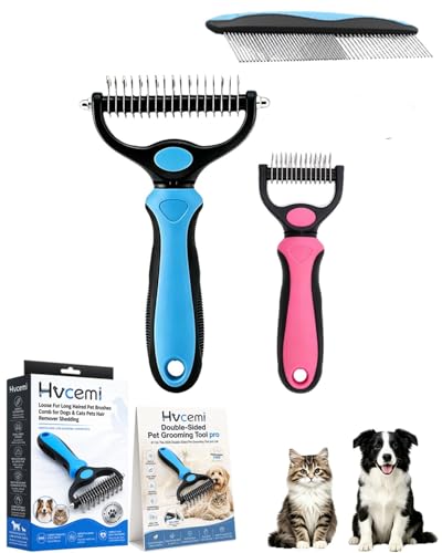 Double-Sided Pet Grooming Tool pro Brush for Deshedding Dog Brush Removes Tangles Knots and Loose Fur Long Haired Pet Brushes Comb for Dogs & Cats Pets Hair Remover Shedding(2pcmixB(blueL+redM)) - color: 2pcmixB(blueL+redM)