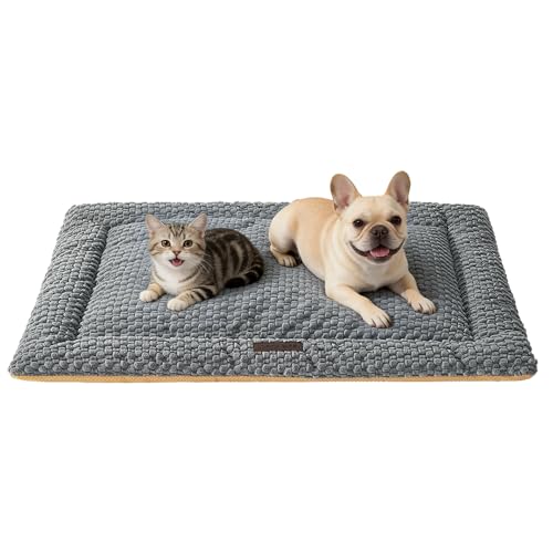 SOMAHE Cat & Dog Bed Mat, Soft Plush Flat Cat Bed with Non-Slip Bottom, 1.2" Thick All-Season Kneading Cushion, Machine Washable Pet Bed for Cats & Small Dogs 20×27Inch, Grey - color: Grey, size: 27"L x 20"W x 1.2"Th