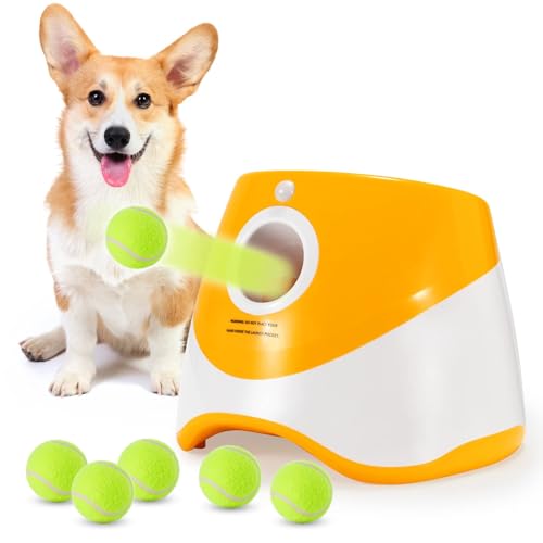SOCO Automatic Ball Launcher for Dogs, 6 2-Inch Balls, Orange | USB Rechargeable, 10/20/30 ft Throws, Indoor/Outdoor Fetch Toy, Small & Medium Dogs - color: Orange-6 balls