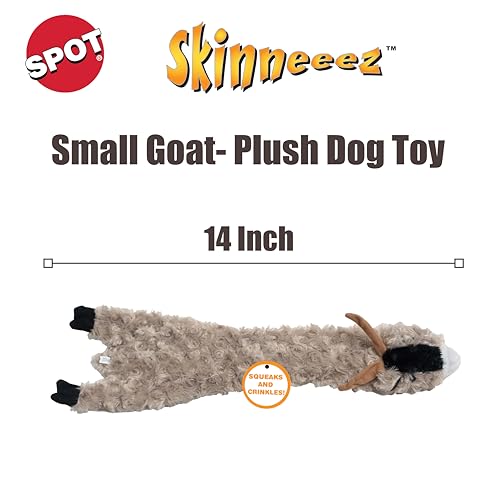 SPOT Skinneeez Crinklers Goat - Stuffing-Free Dog Toy with Crinkle & Squeaker Sounds, Durable for Moderate Chewers, Tug Toy for Small Dogs & Puppies, 14in - style: Small Goat