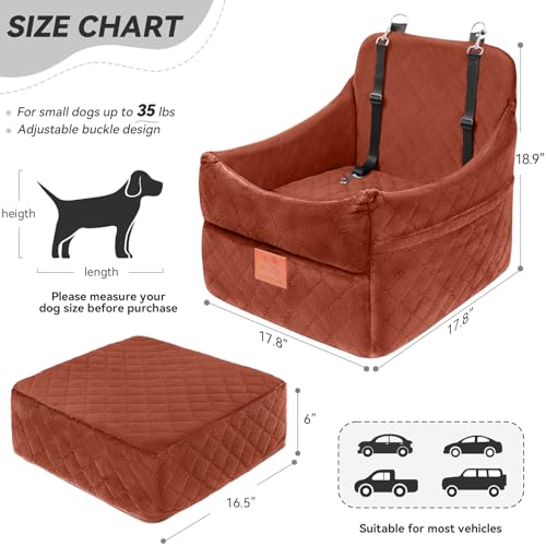 GL GLENSLAVE Dog Car Seat for Small/Medium Dogs, Dog Booster Car Seats with Thick Cushion for Dogs Under 35 lbs, Detachable Washable Pet Carseat with Storage Pockets, 2 Safety Belts(Brown) - color: Brown