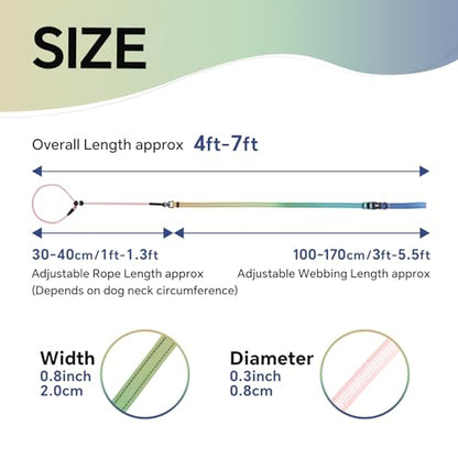 QQPETS Adjustable Slip Lead Dog Leash, Hands Free Waist Leash for Dog Walking, Reflective Training Lead with 360° Swivel Anti-Tangle, 4-7 ft Length for All Breeds - color: Rainbow colors