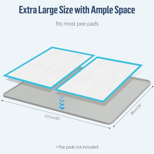 Pee Pad Holder for Dogs, 50"x 34" Extra Large Silicone Pee Tray Mat High Edge, Leak-Proof, No Spill Pet Pad Holder for Puppy, Cat, Rabbit, Training Pads for Floor Protection, No Pee Pads - size: 50"x34"