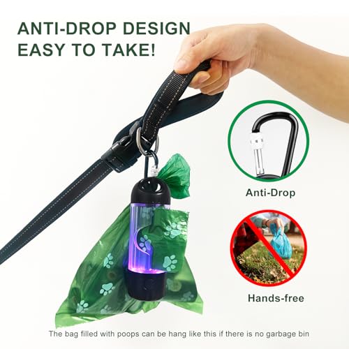 Tubasion 3-in-1 Dog Poop Bag Holder with Flashlight 7-Color, USB-C Rechargeable doggie bag holder for leash, IPX6 Waterproof Anti-Slip Clip Pet Waste Bag Dispenser for Walking (1 Dispenser, 30 Bags) - style: 1 Dispenser, 30 Bags