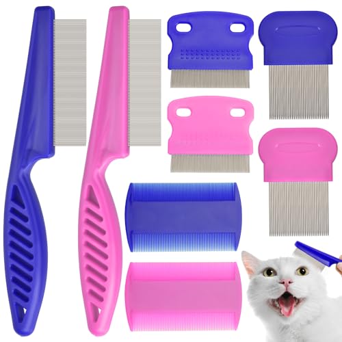 Flea Comb for Cats Dogs, 8 Pack Flea and Lice Grooming Comb Set for Cats, Pet Grooming Tools for Small, Medium & Large Pets (Pink & Blue) - color: Blue&Pink 6P