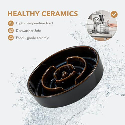 Havniva 1.6 Cup Elevated Slow Feeder Dog Bowls, 8.2” Dog Slow Feeding Bowls + 7.3” Ceramic Dog Water Bowls Set with Acacia Wood Stand Dog Food Bowls Puzzle Feeder for Medium Dogs Non-Slip Anti-choking - color: 2 x Starry Sky + Stand - A, size: L- 8.2inch
