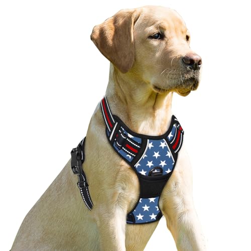 BARKBAY No Pull Dog Harness Front Clip Heavy Duty Reflective Easy Control Handle for Large Dog Walking(Star,XS) - color: Blue Star, size: X-Small(Chest:15.5-19.5”)