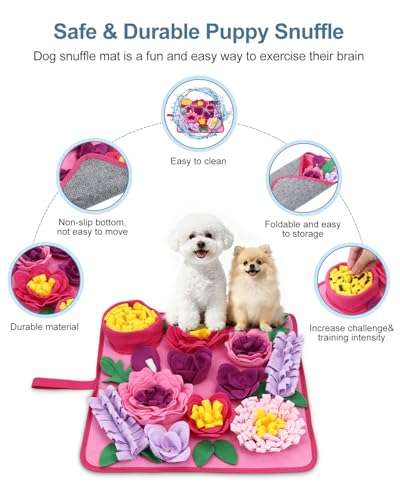 Snuffle Mat for Dogs - 15.4x15.4 Inch for Small & Medium Breeds, Cats & Rabbits | Interactive Slow Feed Sniff Mat with Non-Slip Bottom to Encourage Natural Foraging & Calming - color: Pink