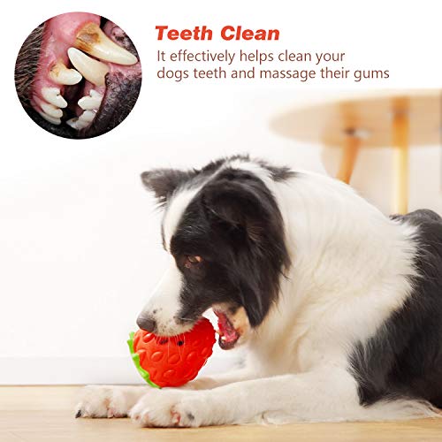 MewaJump Dog Puzzle Toys Rubber Chew Toys,Treat Food Dispensing Toy for Teeth Cleaning Dog Ball Toy Interactive Enrichment Toys for Puppy, Small, Medium, Large Breeds - color: red strawberry