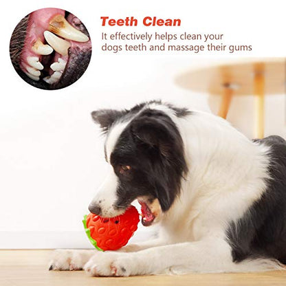 MewaJump Dog Puzzle Toys Rubber Chew Toys,Treat Food Dispensing Toy for Teeth Cleaning Dog Ball Toy Interactive Enrichment Toys for Puppy, Small, Medium, Large Breeds - color: red strawberry