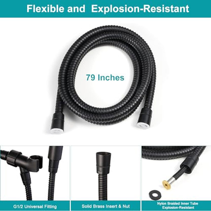 GwernKB Handheld Shower Head with On Off Switch,8-mode High Pressure Shower Wand with Long Hose and Bracket Extra Adhesive Holder for Lower Mount,Built-in Power Wash to Clean Tub,Tile & Pets,Black… - color: Matte Black